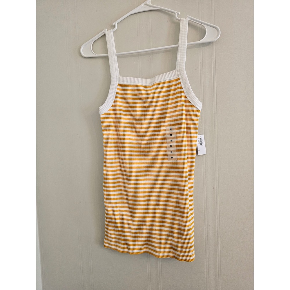 Old Navy Yellow White Striped Ribbed Square Neck Cami Tank Top Medium NWT